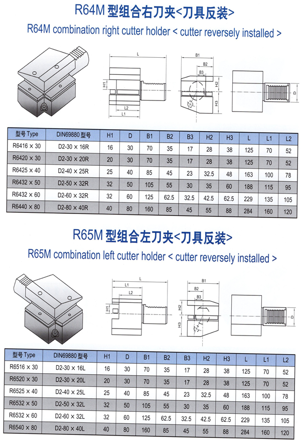 R64M型组合右刀夹(刀具反装),R65M型组合左刀夹(刀