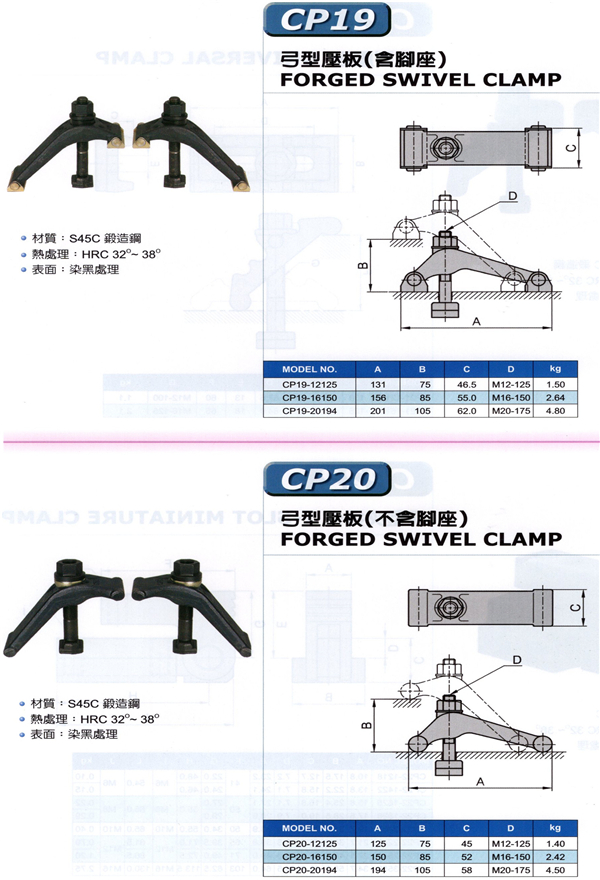 弓型压板(含脚座)CP19,不含脚座CP20